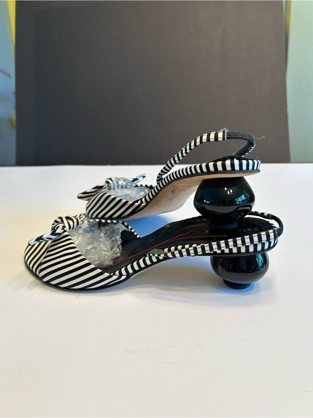 kate spade Black and White Striped Knot Slingback Heel - Picture 3 of 5